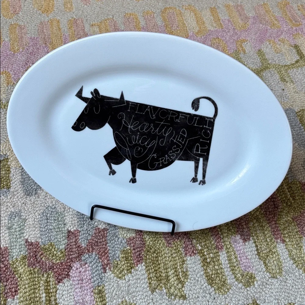 🐄Crate&Barrel Oval Cow Platter EUC Flavorful Rich Hearty Juicy Grassfed 11.75”